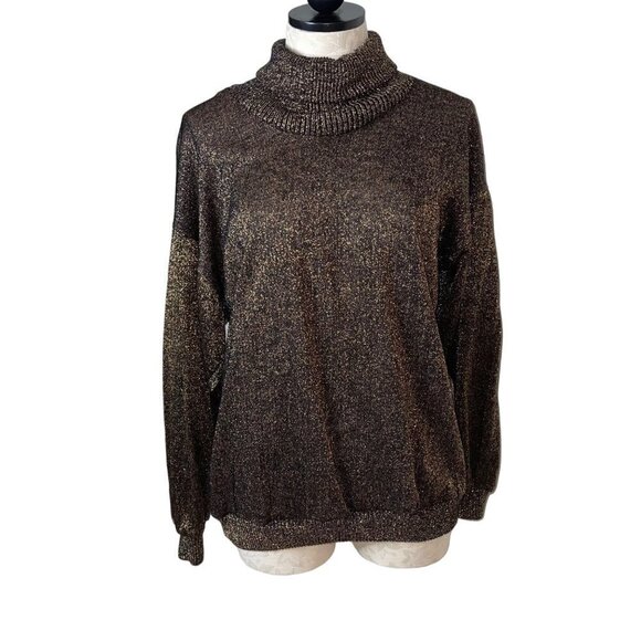 Christian Dior Loungewear Vintage Sweater Size Medium Brown Metallic Turtle Neck - Picture 1 of 12